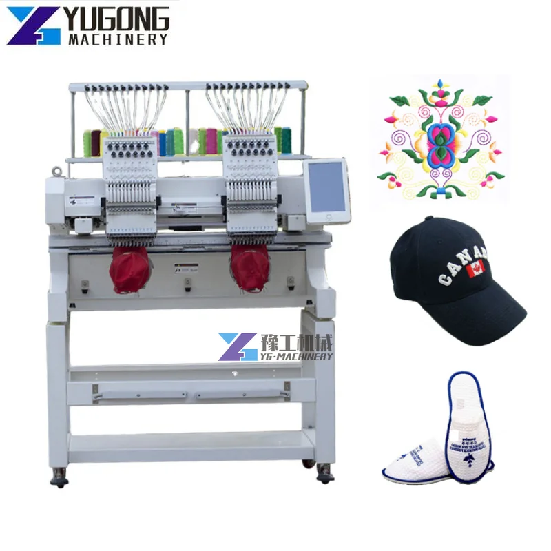 China Factory Digital Two Head Embroidery Sewing Machine Computer 9 12 15 Needle 2 Head Hat Tshirt Embroidery Machines for Sale