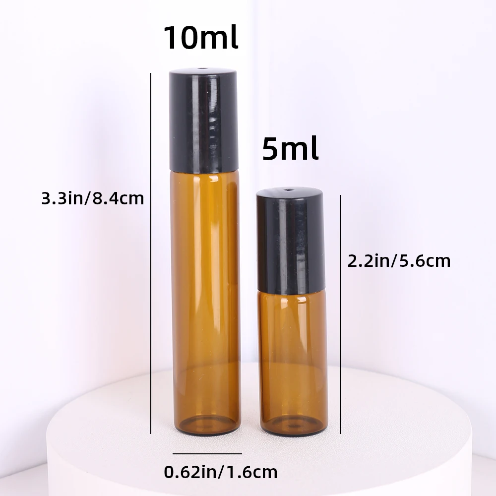 Paquet abordable 8/pièces 5 10ml marron haute qualité rouleau en verre bouteille de parfum huile essentielle acier boule rouleau bouteille rechargeable