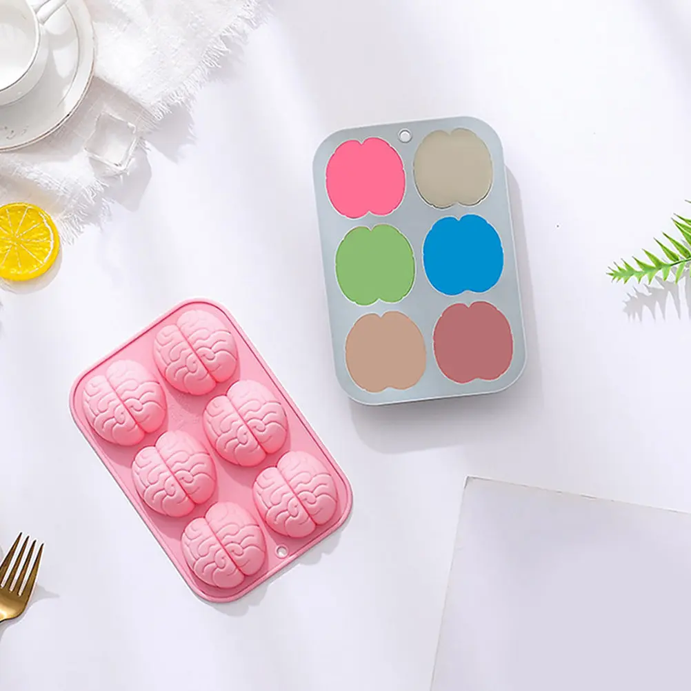2Pcs Silicone Brain Mold Chocolate Flexible Candy Baking DIY Cake Fondant Mold Creative Silicone Baking Molds Kitchen Chocolate view 6