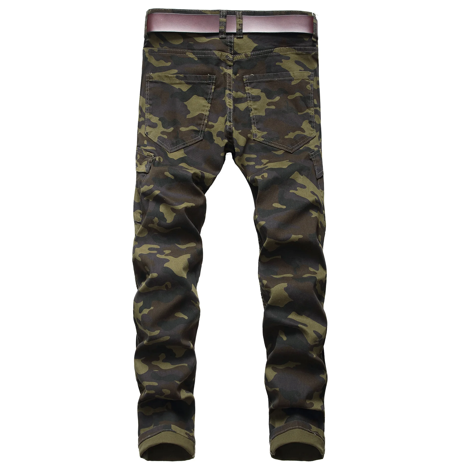 Men's Stretch Camouflage Biker Jeans High Quality Casual Denim Cargo Pants Men Slim-fit Multi-pocket Jogging Trousers