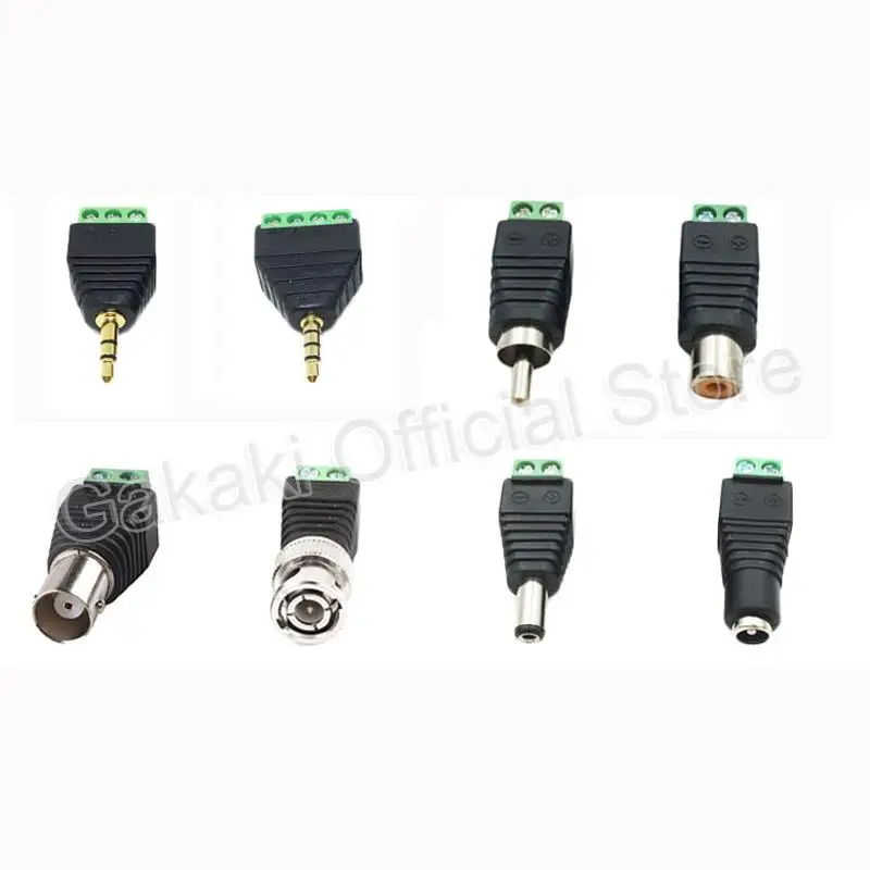 Conector estéreo Jack para áudio e vídeo, plugue macho e fêmea, RCA, AV, CCTV, câmera, alto-falante, conectores de fio, 3,5mm