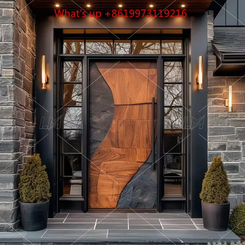 2026 American Modern Design Exterior Front Entry External Waterproof Aluminum Solid Wooden Single Pivot Main Entrance Door for H
