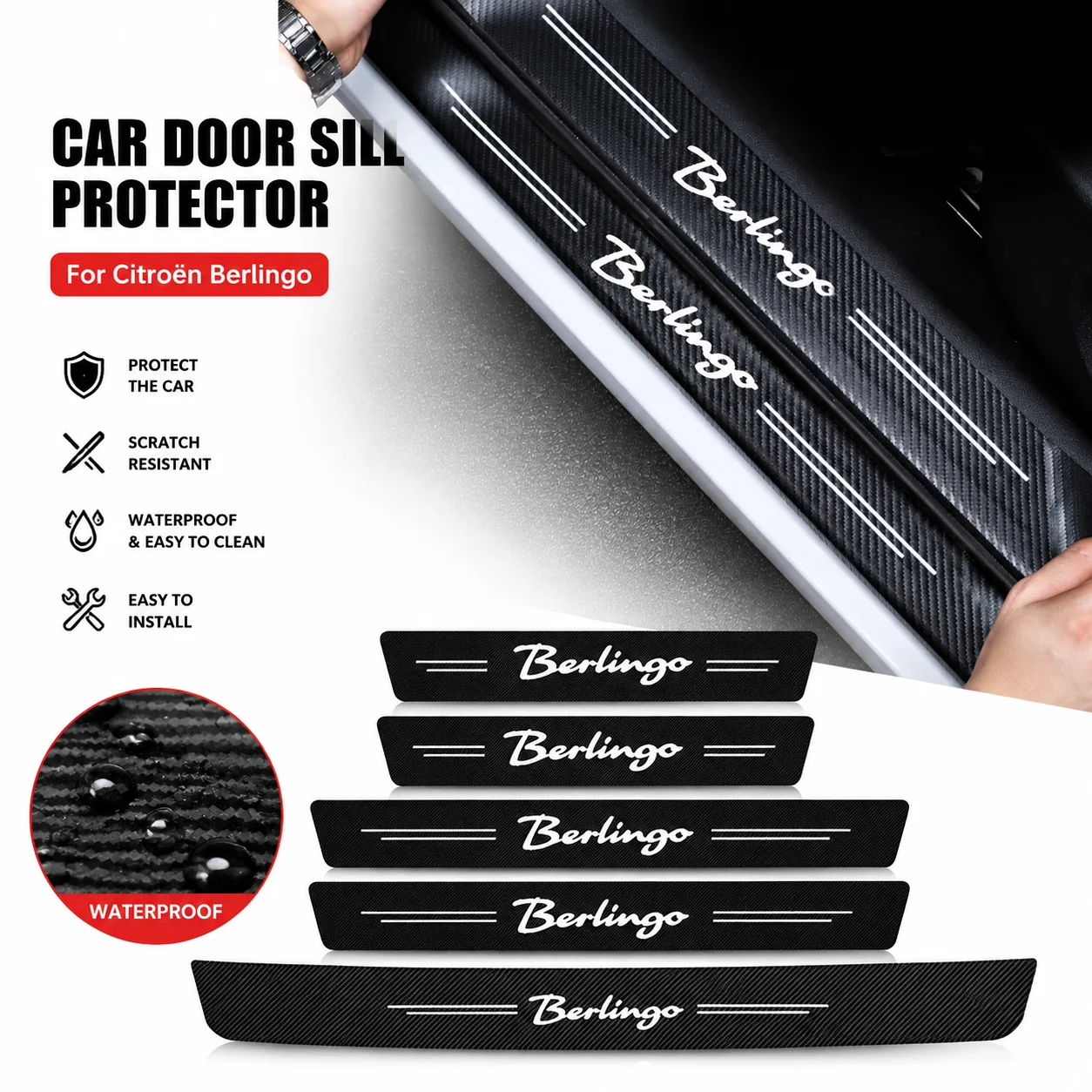 For Citroen Berlingo Car Door Sill Threshold Stickers Trunk Bumper Guards Decals Logo 2021 2020 2019 2018 2017 2016 2015 2014