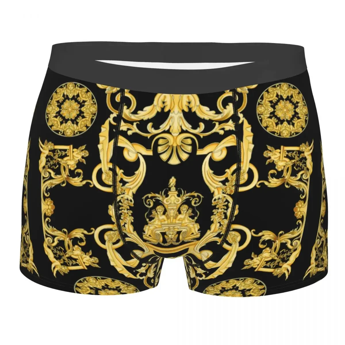 Custom Luxury Golden Europe Floral Boxers Shorts Mens Briefs Underwear Novelty Underpants