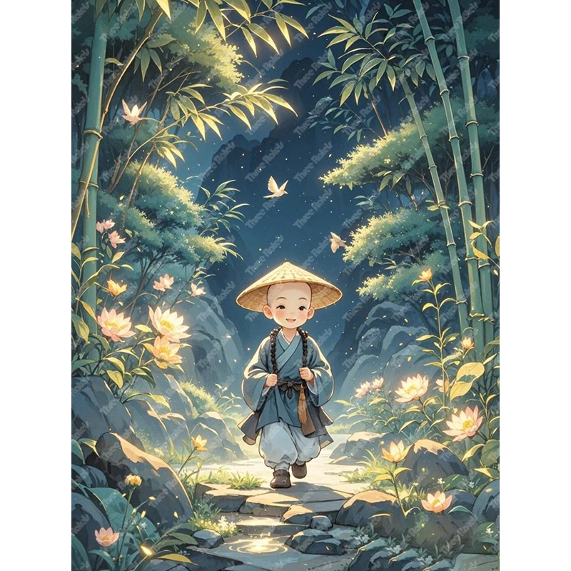 Three Ratels QHH65 Fairy Tale Style Roaming Little Monk Fantasy Manga Wall Stickers for Home Decoration