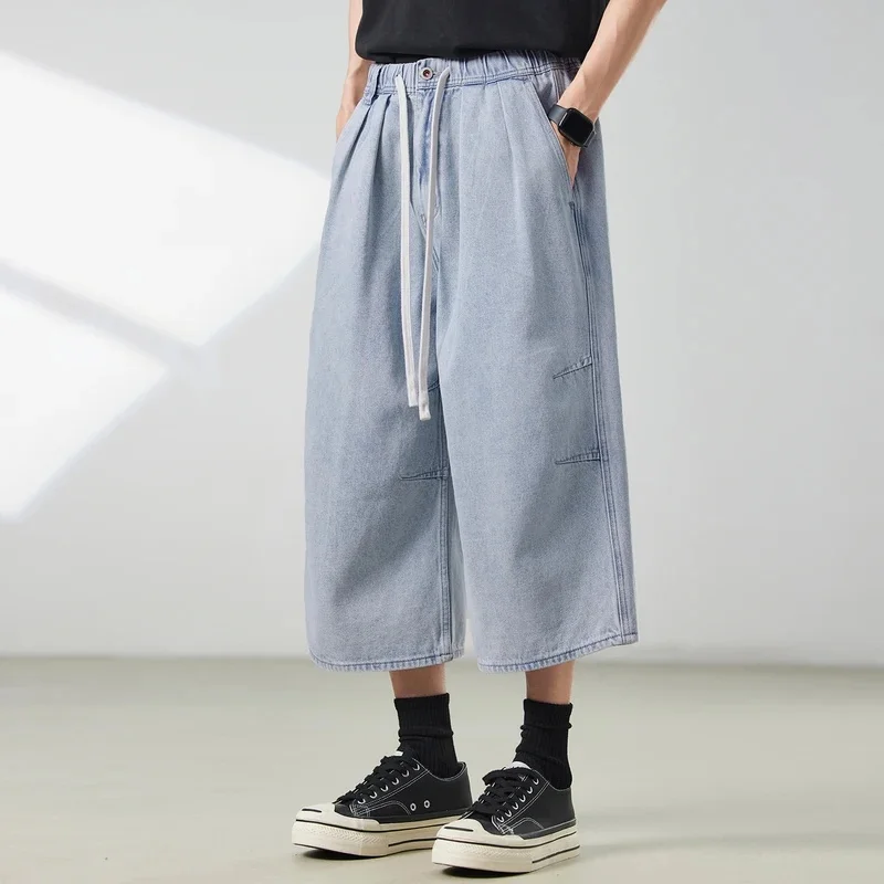 Men Spring Summer Streetwear Fashion Vintage Loose Casual Calf-length Denim Jeans Pants Cityboy Plus Size Jeans Trousers Man