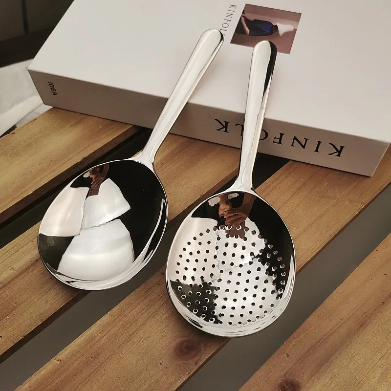 Short Handle Big Head Slotted Spoon Rice Spoon Stainless Steel Thickened Home Restaurant Serving Spoon Leakage