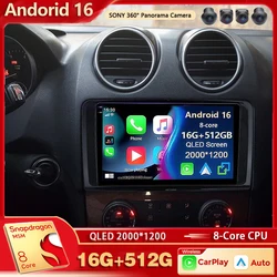 Android 16 For Benz GL ML W164 ML350 ML500 X164 2005-2012 2K QLED Android Car Radio Multimedia Video Player GPS Stereo CarPlay