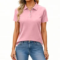 Polo informal de moda, manga corta, Color sólido, tapeta de botones, aberturas laterales, elegante, cómodo, uso diario, blusa holgada