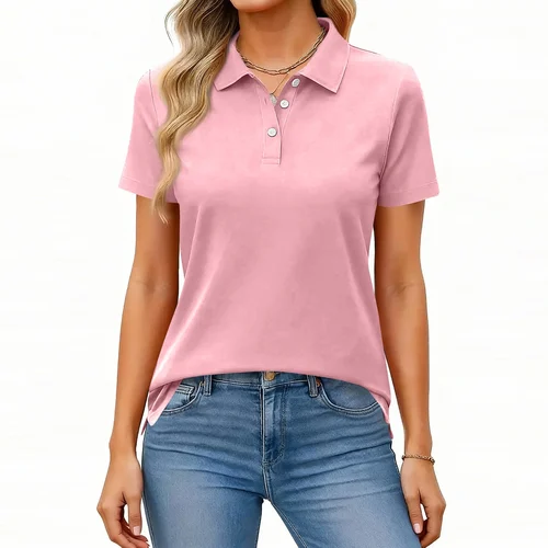 Imagen 1 del producto Polo informal de moda, manga corta, Color sólido, tapeta de botones, aberturas laterales, elegante, cómodo, uso diario, blusa holgada