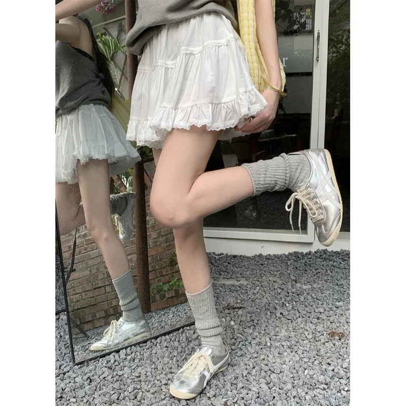

High Waist Lace Trim Skirt Women's Summer 2025 New Sle A-Line ort Skirt Slimming Effect White Color Trendy Girl