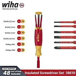 WIHA 6-in-1 Multifunctional Insulated 1000V Phillips Screwdriver Set, Lift-off Magazine Bit Socket Driver 38610