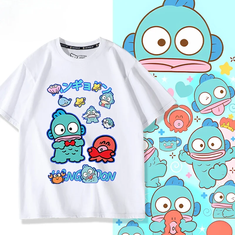 

Cartoon cute Hangyodon graphic T-shirt summer men's 100% cotton casual breathable T-shirt fashion trend Harajuku loose T-shirt