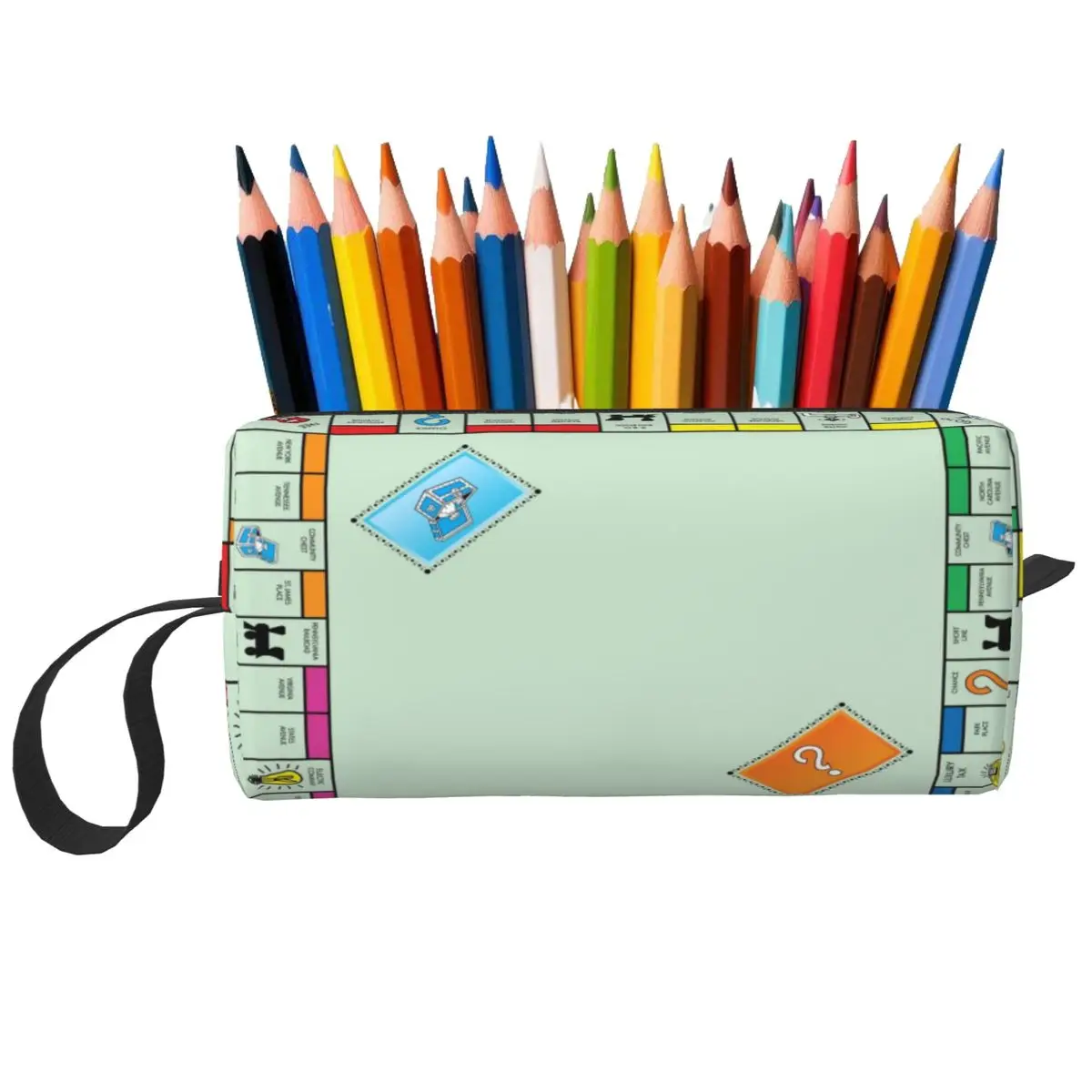 보드게임 보드 - 남녀 학생용 모노폴리 필통, 펜 케이스, 문구 용품, 여행용 여성 화장품 가방