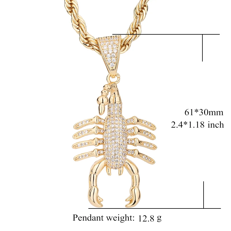 

Miami Atlanta Hip Hop 14k Gold Plated Animal Scorpion Zircon Copper Pendants and Necklaces