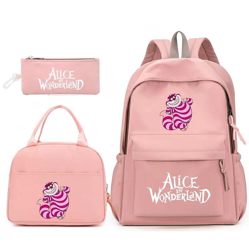 Disney Alice in Wonderland Backpack with Lunch Bag for Women Student Teenagers School Bags Comfortable Travel Sets