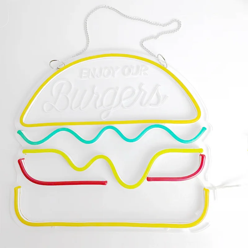 Hamburger Neon Sign LED Night Light para Resraurant Publicidade Neon Night Light para Home Bar Beer Window Shop Decoração do quarto