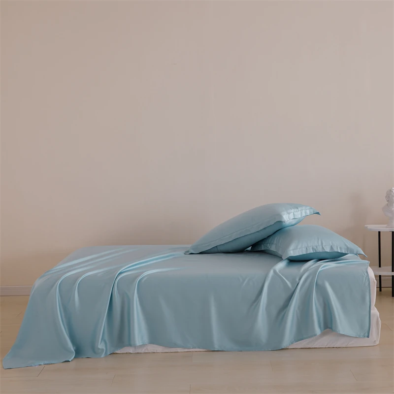 Solid Color Silky Bed Sheet Soft to Touch Luxury Premium 600TC Lyocell Summer Super Breathable Cooling Flat Sheet 2Pillowcases