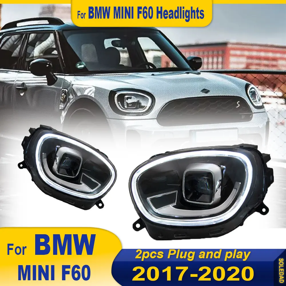 2 Stück Projektorlinsen-LED-Scheinwerfer für MINI Countryman F60 2017–2020 SUV, DRL, dynamischer sequenzieller Blinker, vordere Scheinwerfereinheit, Plug-and-Play, IP67 wasserdicht,