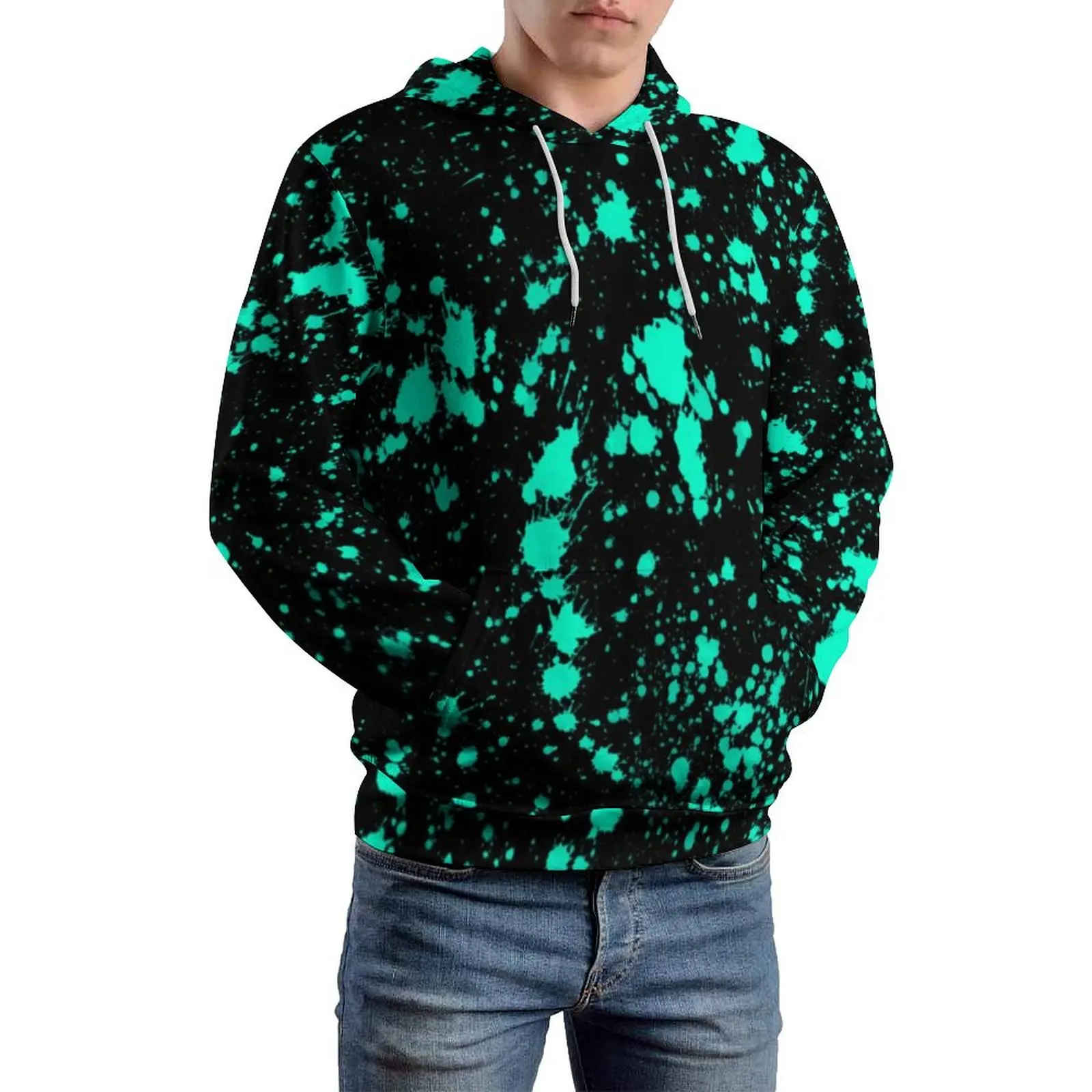 

Художественные повседневные толстовки с длинными рукавами, черная мятная краска, пуловер Kawaii, осенняя уличная мода, узор, большие топы