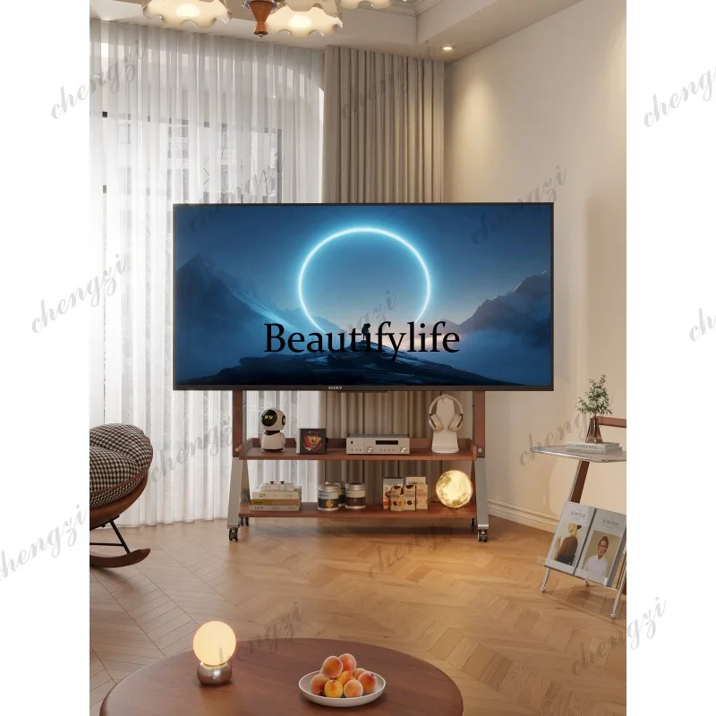 Medieval removable TV bracket Solid wood adaptation 55/65/85 inch floor free pulley