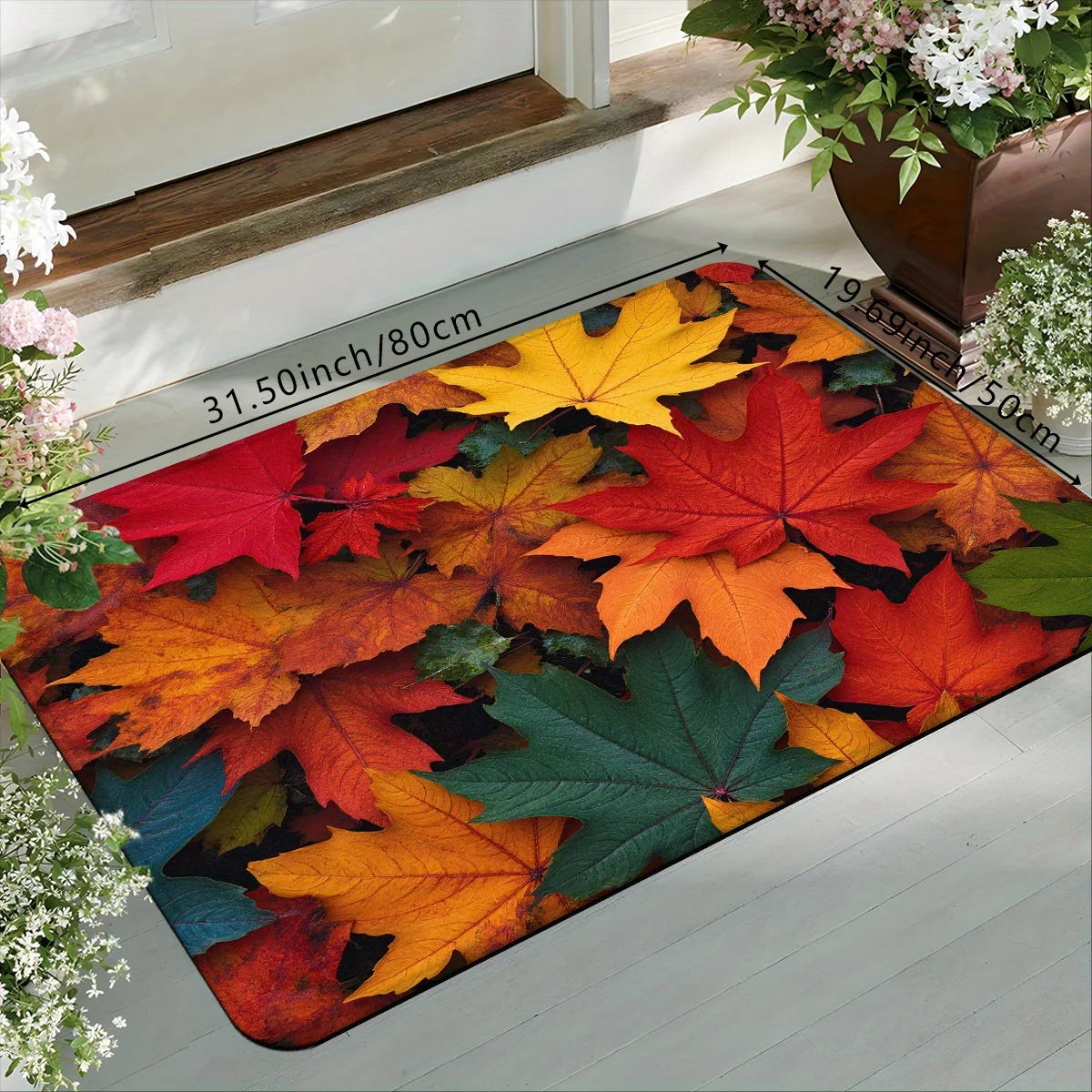 1pc Autumn Multicolor Maple Leaf Print Doormat, Soft Thick Machine Washable Bathroom Mat, Rectangular Low-Pile Home Decor Rug for Kitchen, Bedroom, Laundry Room