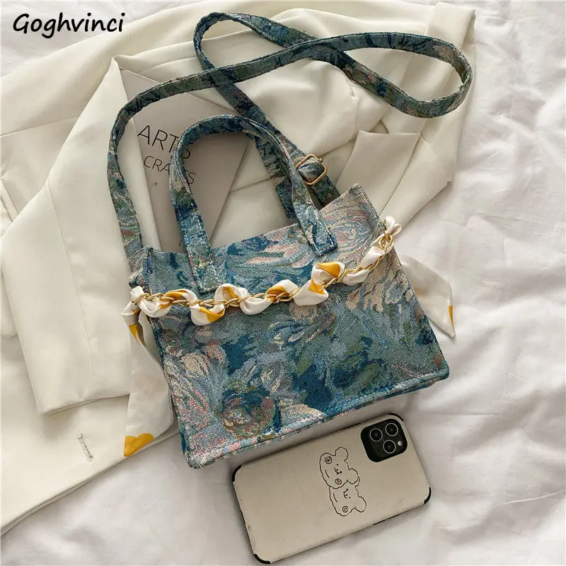 Borse a tracolla da donna Nastri estetici Design Borsa in tela con pittura a olio Borse a catena di grande capacità Texture Elegante tracolla da