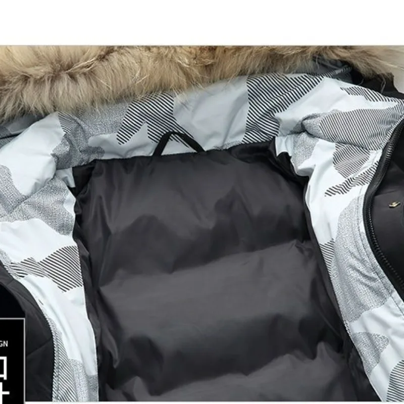 2023 neue Herren Daunen jacke mittellange Arbeits kleidung Kapuzen mantel Winter trend ige verdickte warme große Pelz kragen High-End kälte feste Outwear