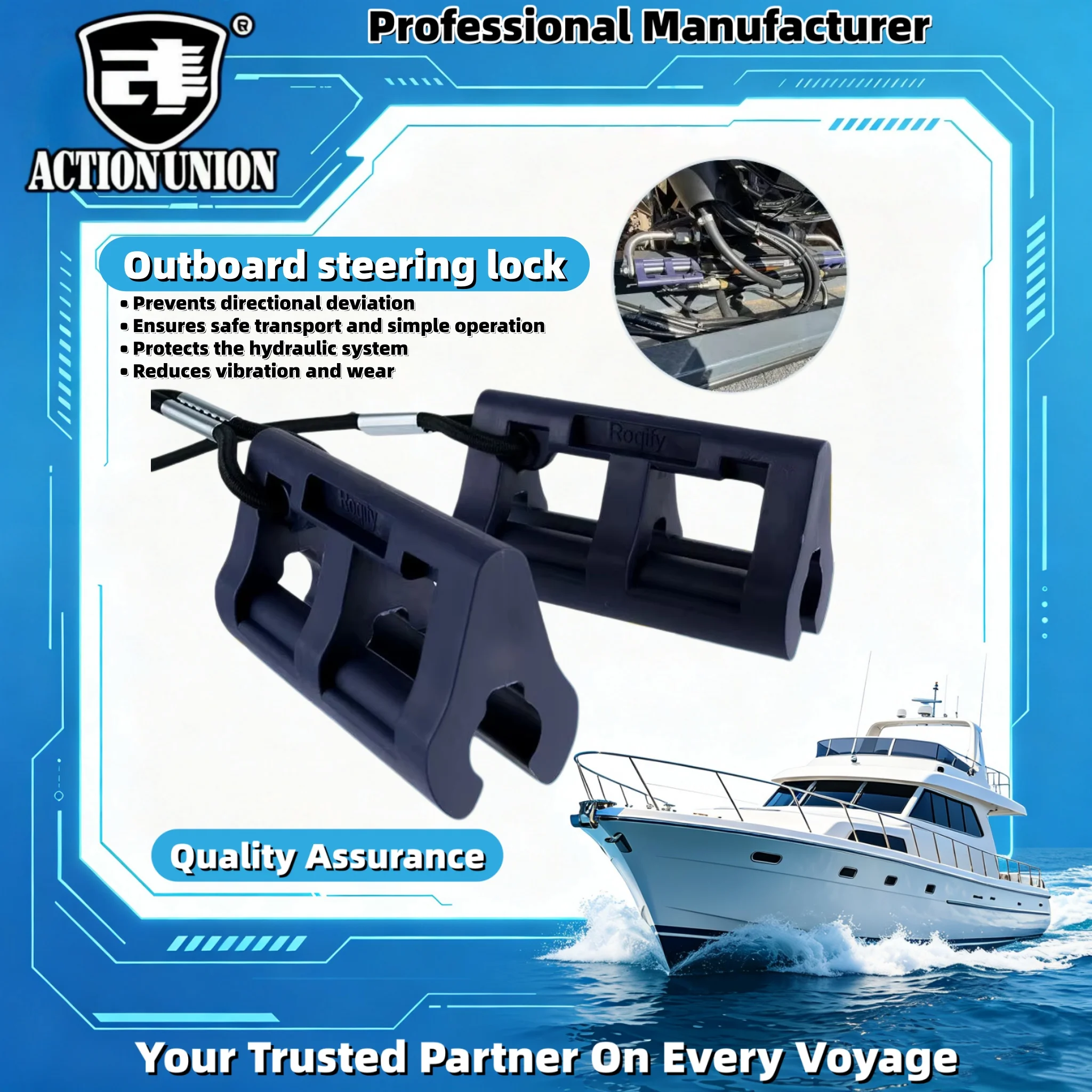 

Marine Outboard Engine Steering Lock Clip Hydraulic Stabilizer Safe Transportation Anti-Vibration Anti-Wear Made China
