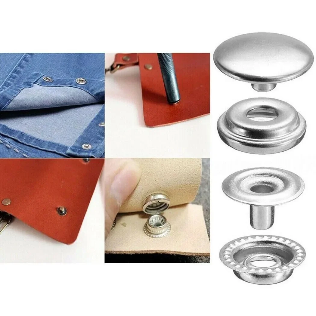 100pcs 15mm Snap Kit - 25 Sets Marine Grade Snap Fastener Stainless Steel Snap Buttons for Boat Cover,Sewing Leather ,Canvas
