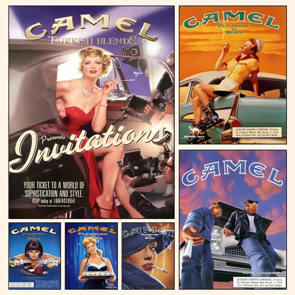Vintage C-Camel Cigarettes Poster Waterproof HD Modern Peel And Stick Wall Decor Living Room Dorm Garage