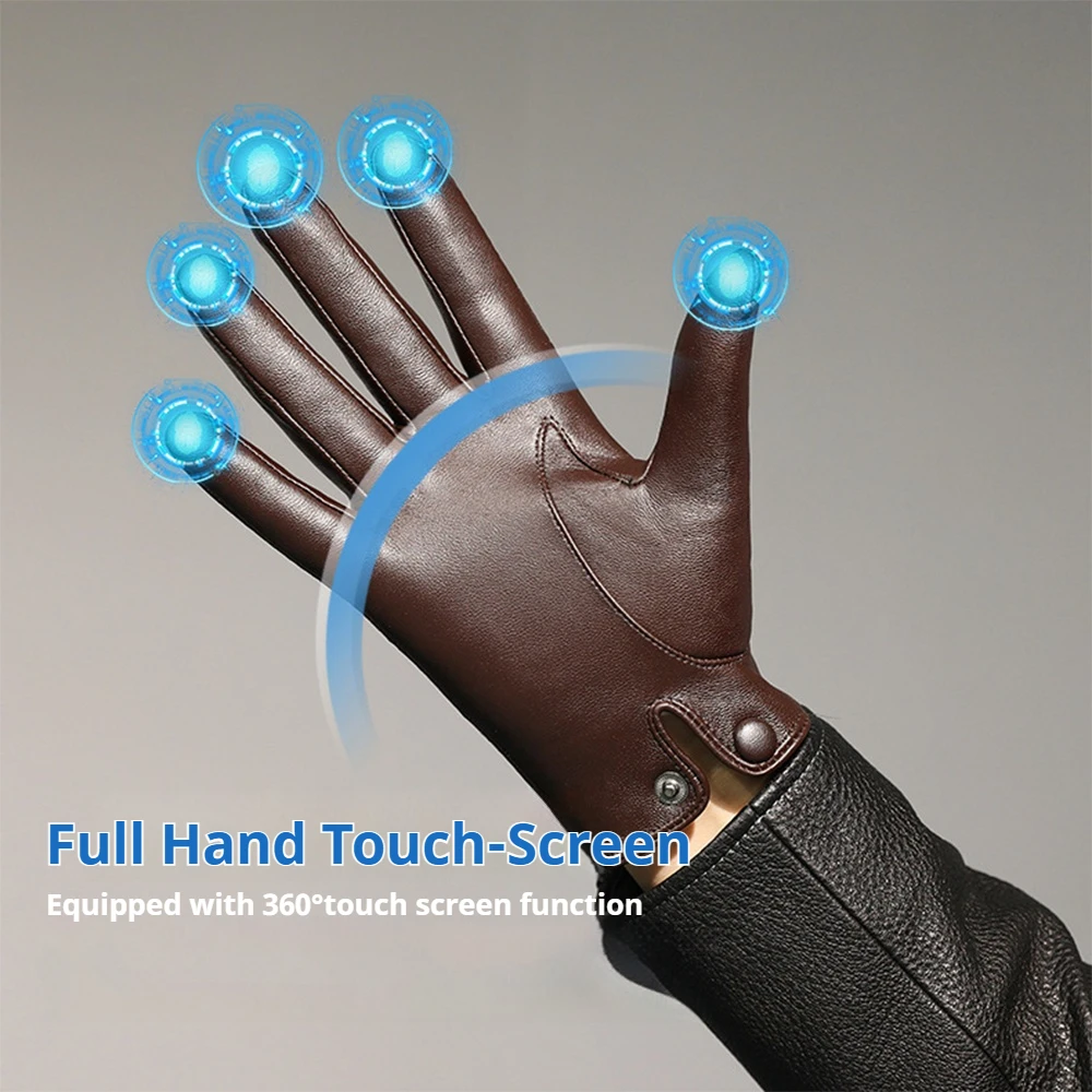 Genuine Sheepskin Leather Gloves for Men, Winter Warm Touchscreen Texting Driving Cycling Motorcycle Gloves
