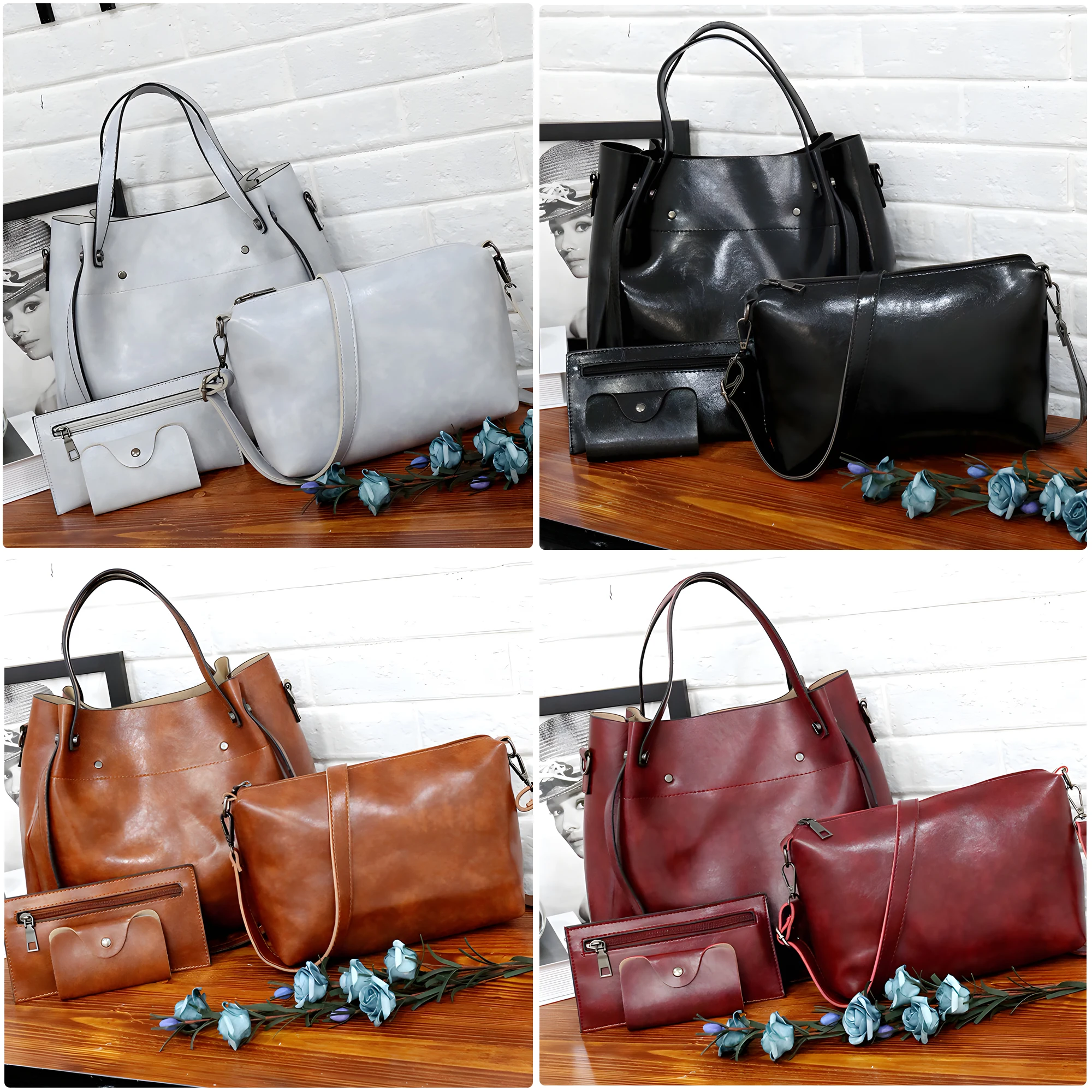 

4 шт., большие кошельки через плечо, набор для женщин, сумки через плечо, женские сумки с подходящим кошельком