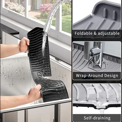 Kitchen silicone faucet pad, sink splash protection pad, sponge drainage pad, countertop protector, drainage and drying pad