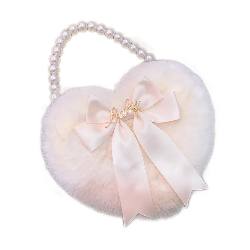 Bolso de mano de felpa Lolita Love hecho en casa de Anime japonés Original, cadena de perlas, bolso de felpa para niña y mujer, bolso diario JK