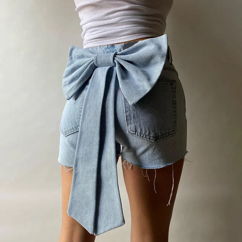 

BKLD Slim Fit High Waisted Fashion Patchwork Shorts Female Summer New Y2K Clothes Sexy Hot Girl Big Bow Denim Shorts For Women