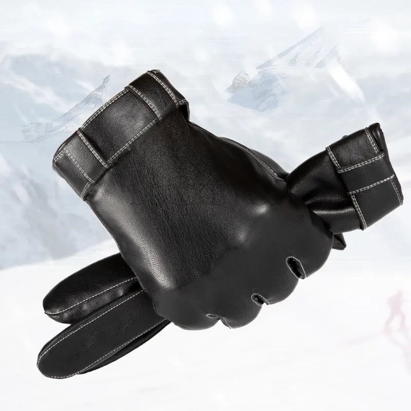 Full Finger Touch Gloves Winter Gloves For Men Women Outdoor Sports Protector Driving Pu Leather Warm Velvet Gloves