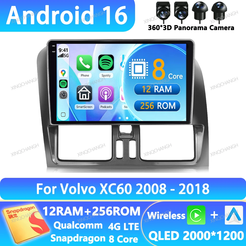 Radio para Auto con Android 16 para Volvo XC60 Que 1 2008-2017, Reproductor Multimedia de Video, Bluetooth, QLED, Navegación Qualcomm, 4G, WIFI, Unidad Principal 2DIN