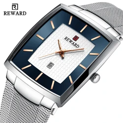 REWARD Fashion Watches Men Top Luxury Brand Square Blue Men's Wristwatch Stainless Steel Waterproof Quartz Clock Male