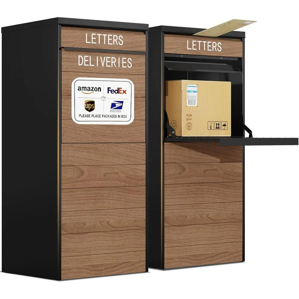 

Large 41.7 Outdoor Parcel Drop Box with Woodgrain Finish, Heavy-Duty, Weatherproof, and Anti-Theft for Home or Yard