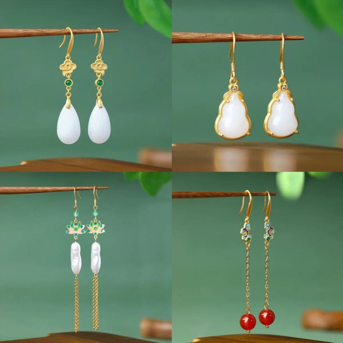 

Retro Chinese Palace Style Earrings for Women Water Drop Shaped Jade Pendant Luxury Jewelry Traditional Wedding Ornament Gifts