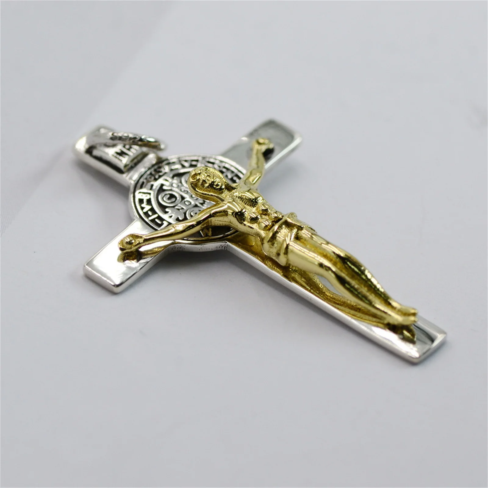 Happy Death Crucifix Sterling Silver 925 and Brass Saint Benedict Pendant Necklace for Men Women San Benito Exorcism Jewelry