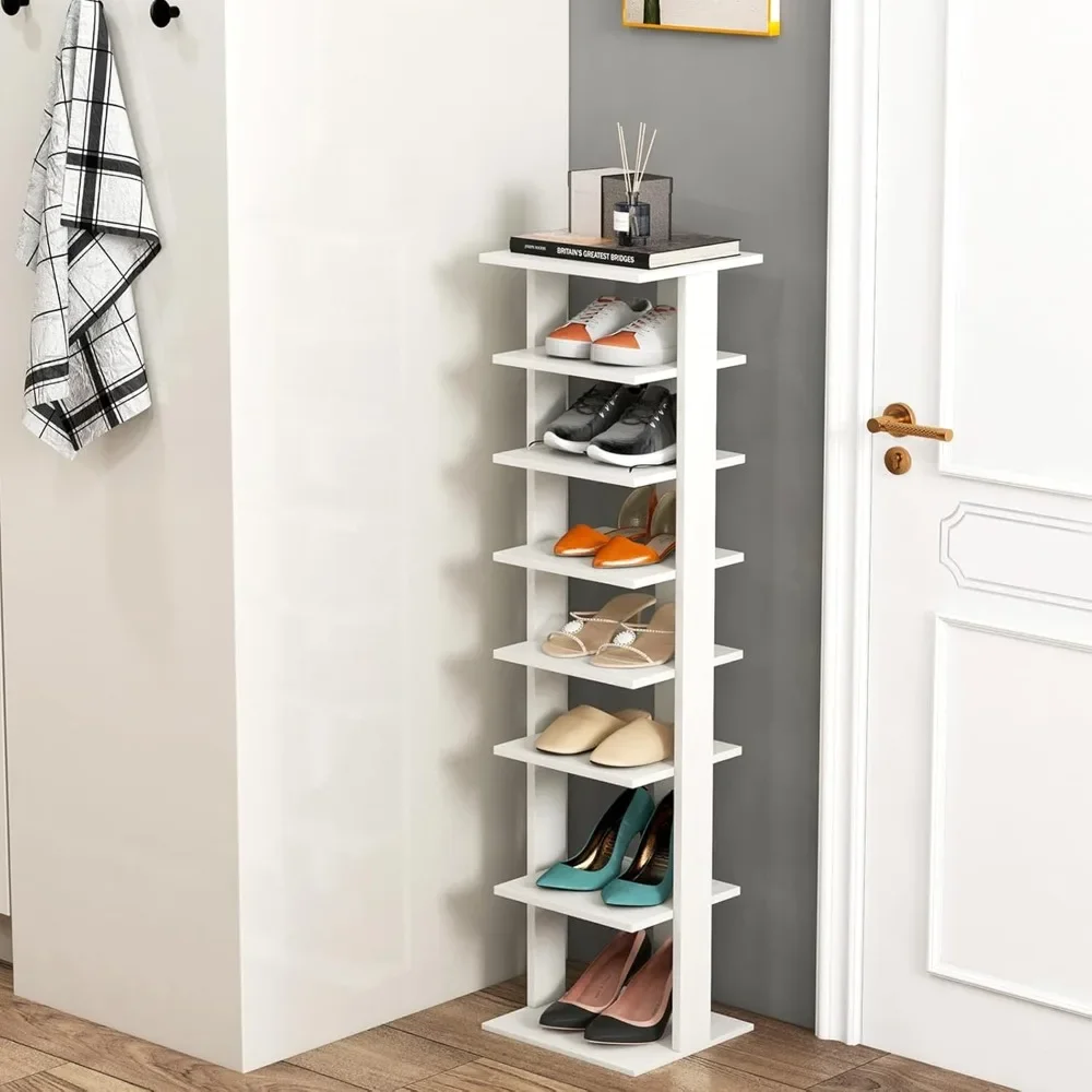 

8 Tiers Vertical Shoe Rack, Patented Space Saving Corner Shoe Rack for 7 Pairs, Narrow Shoe Rack for Front Door Entryway