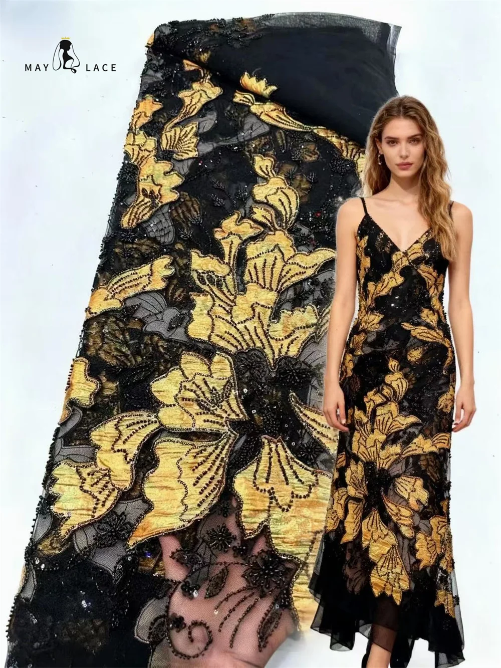 

Luxury Nigerian Tulle Beaded Lace Fabric African French Sequins 2026 Embroidery Nigerian For Women's Party Evening Gown Sewing