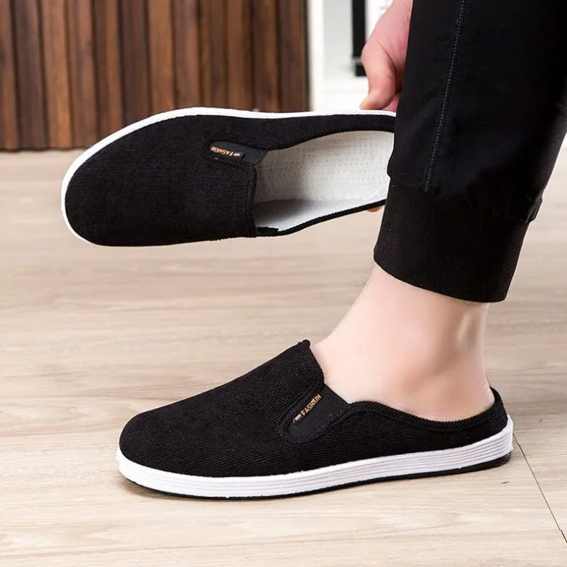 Summer Cloth Slip-On Slippers Backless Breathable Non-Slip House Shoes