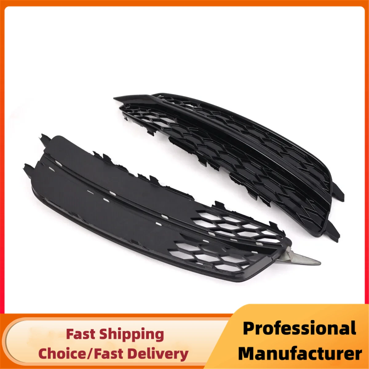Glossy Black Front Bumper Fog Lamp Grille For AUDI A6 C7 S-Line 2012 2013 2014 Pair Honeycomb Fog Light Grill Covers
