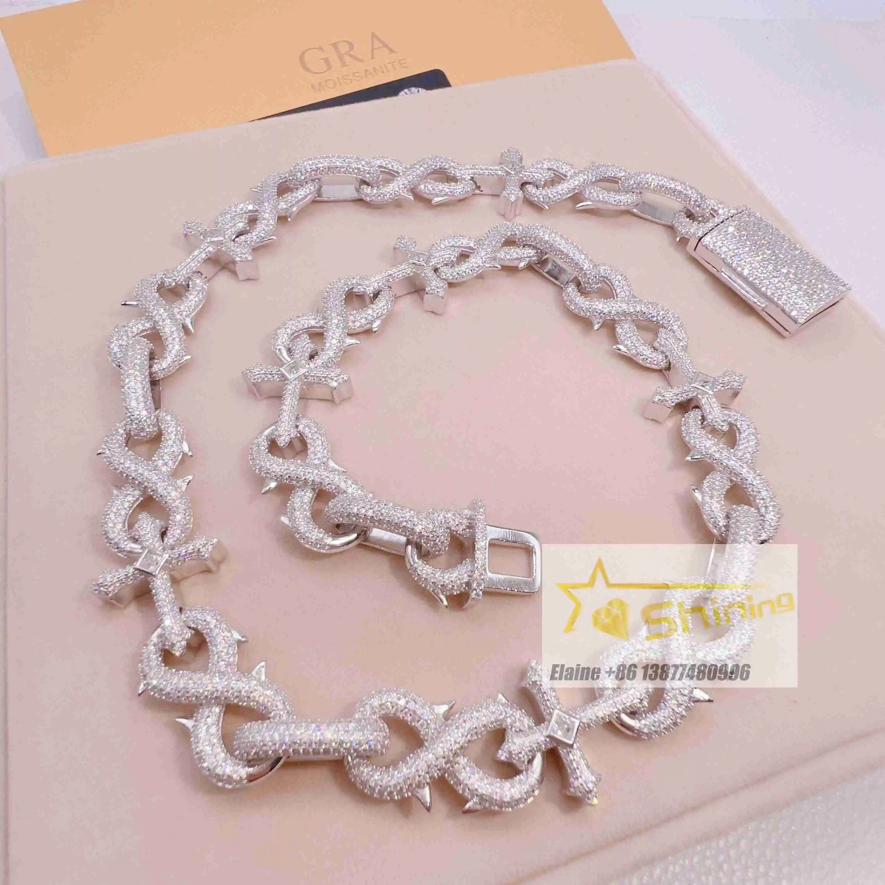 

Роскошный дизайн Iced Out из стерлингового серебра для мужчин, кубинская цепочка с муассанитом Vvs