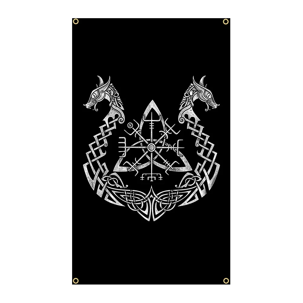 90x150cm 3x5FTS The Viking Hammer of Thor Flags Runic Viking Compass Norse Mythology Valhalla Tattoo Scandinavian Banner