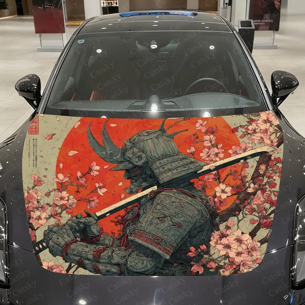 Sakura Warrior PVC Sticker For Car Hoods, Long-Lasting Car Accessories For Hood Packaging, Gifts For Father'S Day