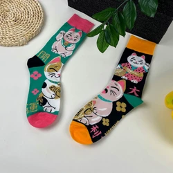 1 Pair Cartoon Lucky Cat AB Style Personalized Fashion Men's Mid-calf Socks Suit In All Seasons